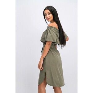 BCBGMAXAZRIA Evangelie Off The Shoulder Dress In Dusty Olive Size S $296